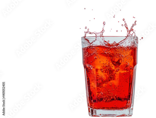 Drinking splashing action glass of red beverage cutout background vibrant environment artistic viewpoint