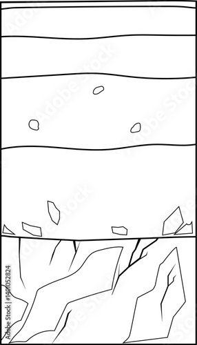 Coloring page with soil profile. Scheme of a cross section of a soil, revealing horizons