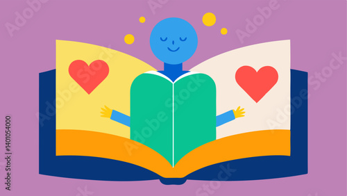 Book of Affirmations An open book with colorful pages each page revealing a different positive affirmation with a person reading and looking inspired absorbing the wisdom of