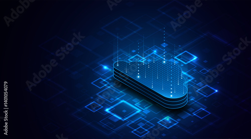 Abstract cloud technology circuit board. Large data center concept. modern cloud storage technology innovation concept background