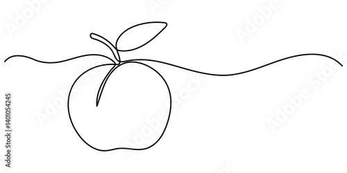 Plum fruit in continuous line art drawing style. Minimalist black line sketch on white background. Vector illustration, Plum drawn in one continuous line. One line drawing, minimalism.