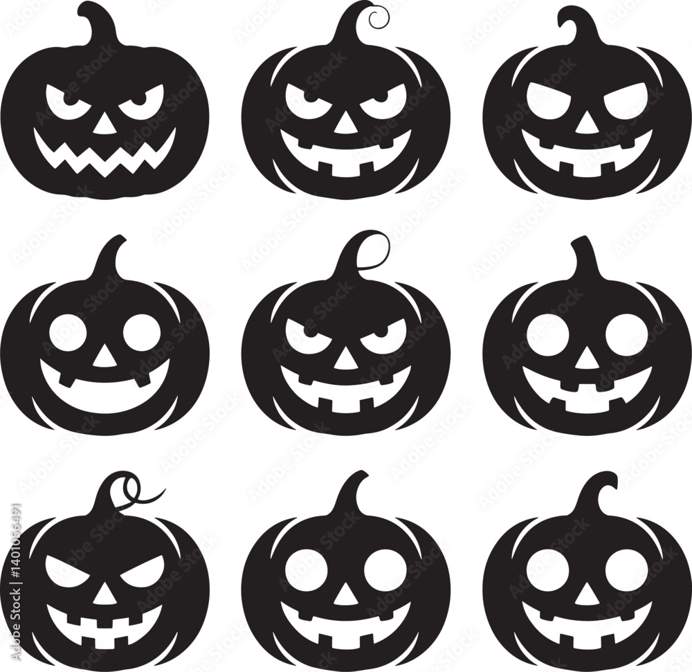 Set of pumpkin silhouette vector illustration isolated On Transparent Background Set of pumpkin silhouette vector illustration isolated On Transparent Background