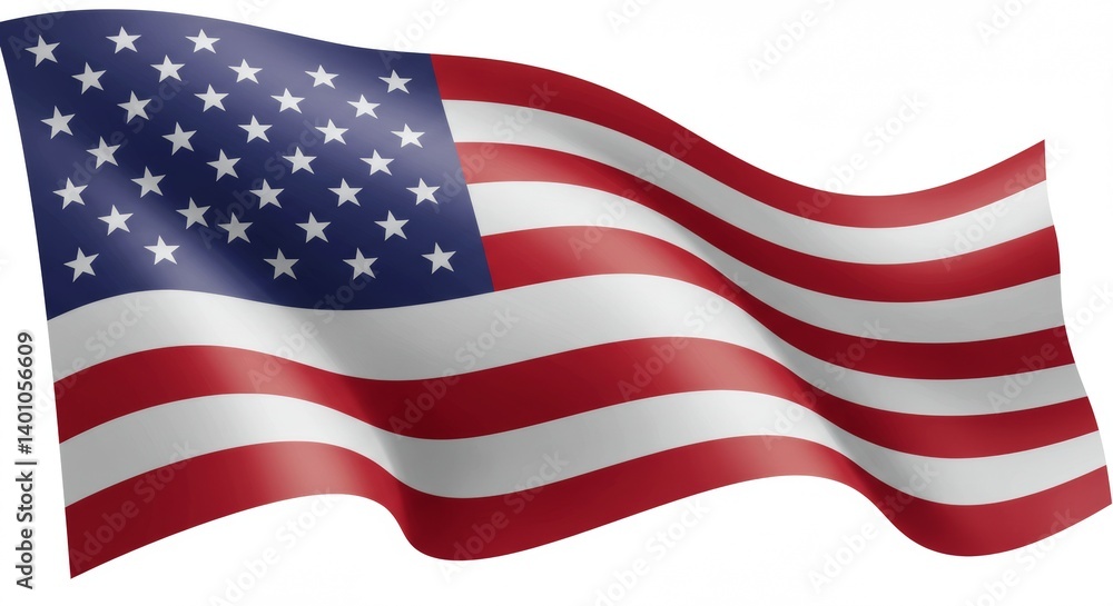 Obraz premium Flag Waving with Stars and Stripes on White Background