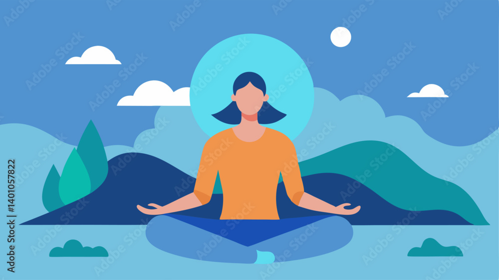 Mindfulness Integration A serene scene with a user meditating while an AI avatar guides them through breathing exercises with calming visual elements like waves and nature Mindfulness Integration A serene scene with a user meditating while an AI avatar guides them through breathing exercises with calming visual elements like waves and nature