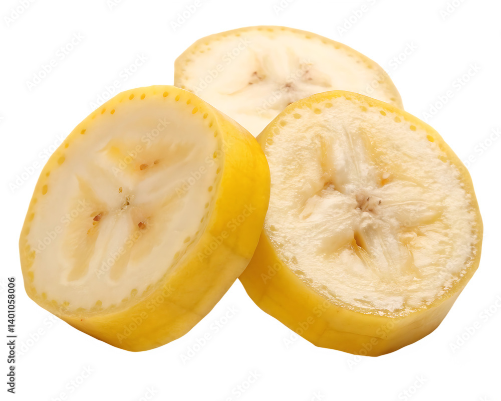 Close up of three fresh banana slices. Close up of three fresh banana slices.