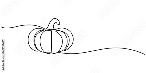 One continuous line drawing pumpkin fruit. Pumpkin single line illustration, Pumpkin Continuous Line Drawing Halloween Autumn Harvest One Line isolated minimalistic trendy style Vector Illustration.