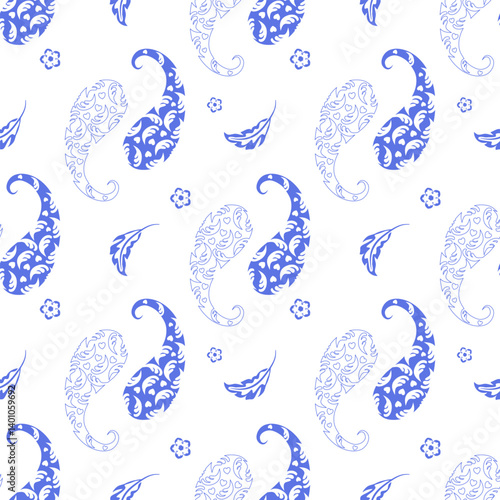 Blue paisley seamless pattern for fabric, clothing, printing, decoration.
