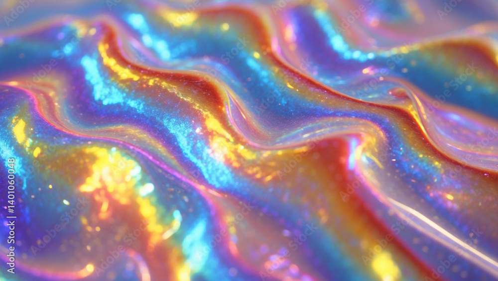 Fototapeta premium Liquid light, a dreamy iridescent wave of pastel hues shifting and flowing, creating a mesmerizing spectacle of color and texture.