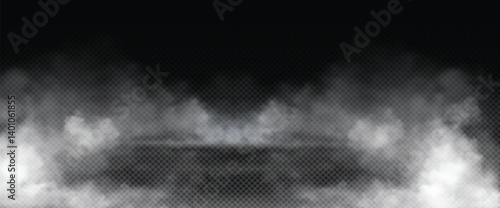 Fog, smoke, white smog clouds on floor, mist, haze Vector illustration