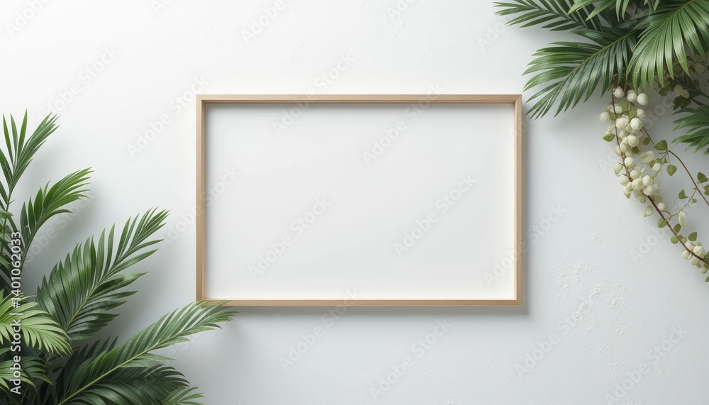 Creative blank frame surrounded by lush greenery indoor decor minimalist style natural environment aesthetic view art concept for home design Creative blank frame surrounded by lush greenery indoor decor minimalist style natural environment aesthetic view art concept for home design