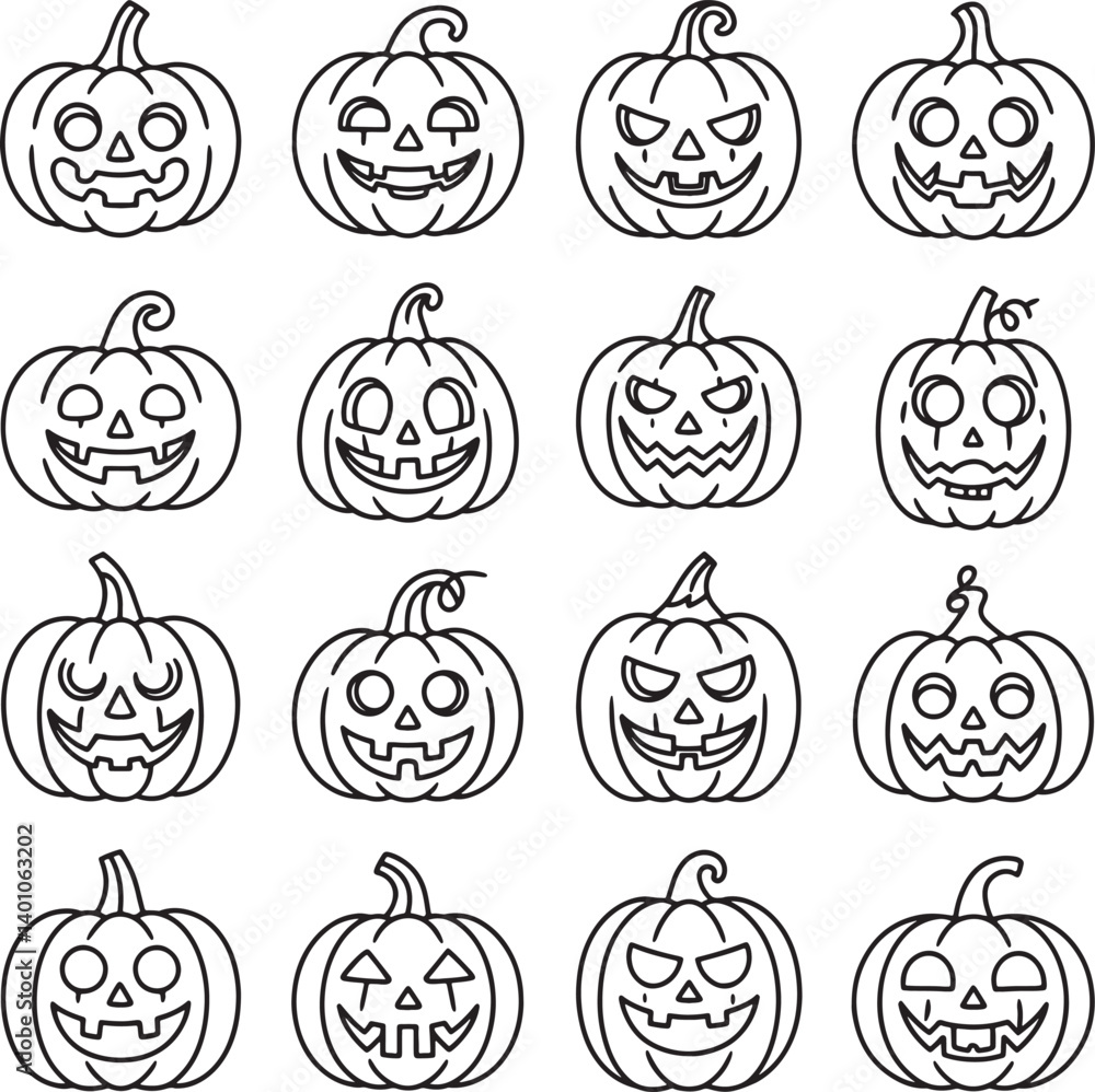 Set of pumpkin line art vector illustration isolated On Transparent Background Set of pumpkin line art vector illustration isolated On Transparent Background