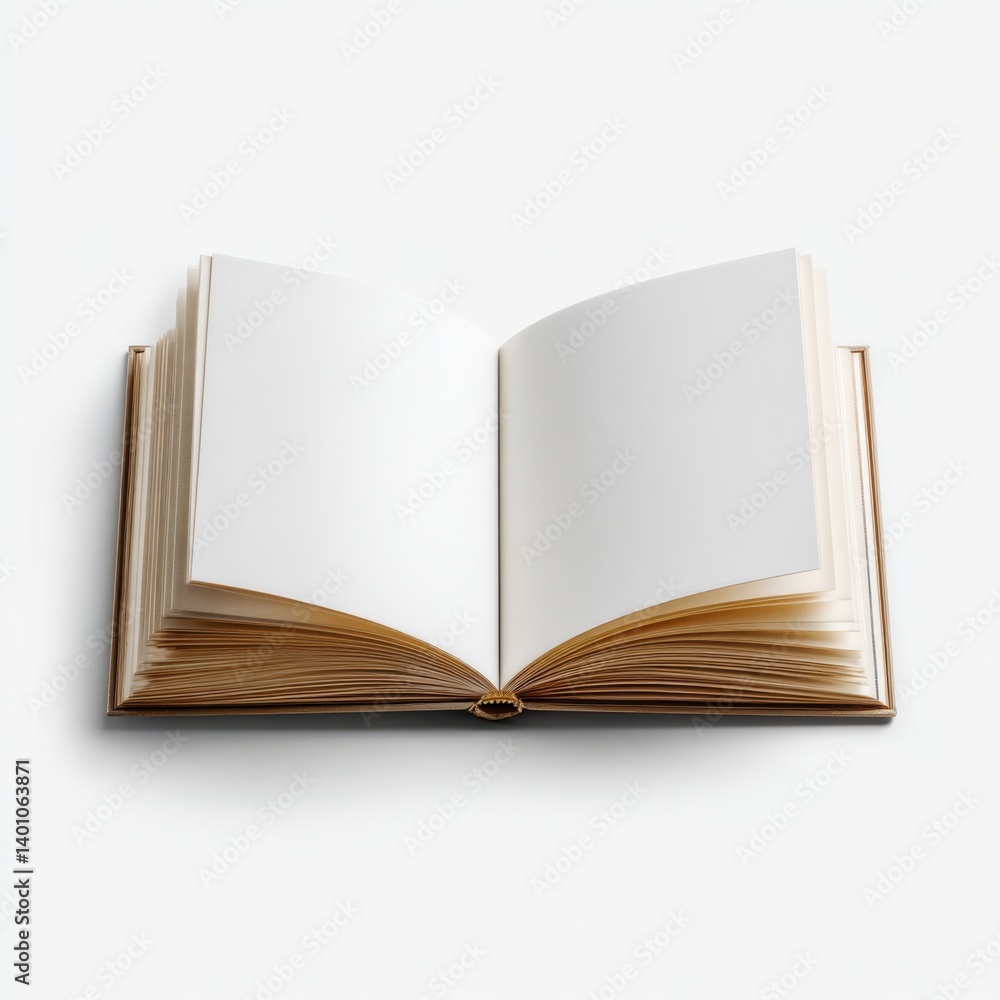 An open book with blank pages laying isolated on white background An open book with blank pages laying isolated on white background