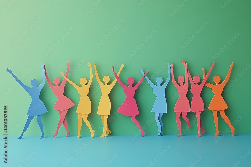 Fototapeta premium Diverse Women Celebrating Teamwork Green Background