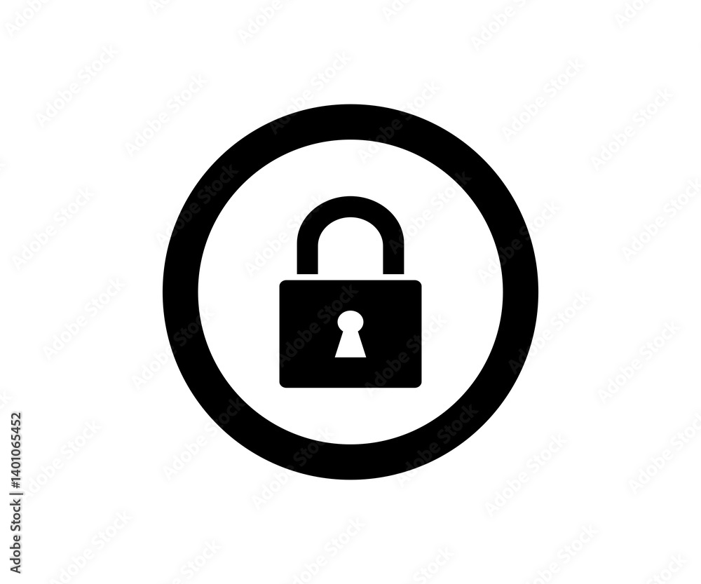 Black circle with a lock icon. Security symbol. Lock open vector design and illustration.
Black circle with a lock icon. Security symbol. Lock open vector design and illustration.