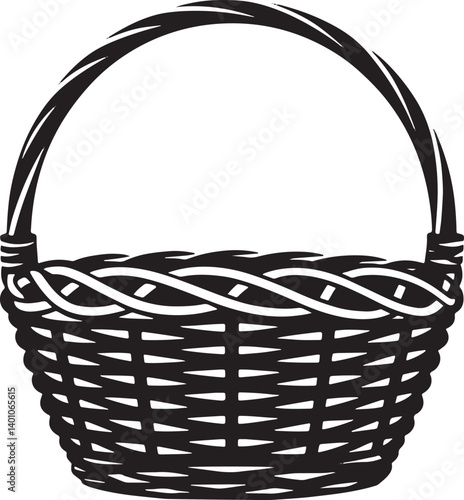 Wicker basket silhouette vector illustration isolated On Transparent Background