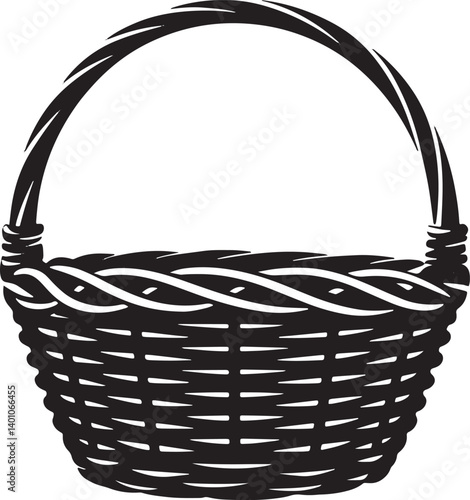 Wicker basket silhouette vector illustration isolated On Transparent Background