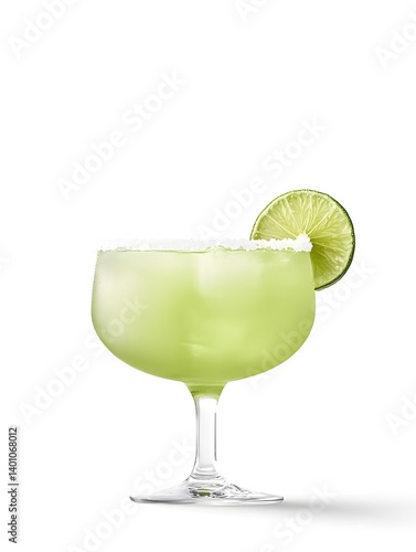 Obraz na płótnie Classic Margarita Cocktail with Lime Wedge and Salt Rim on White Background w salonie