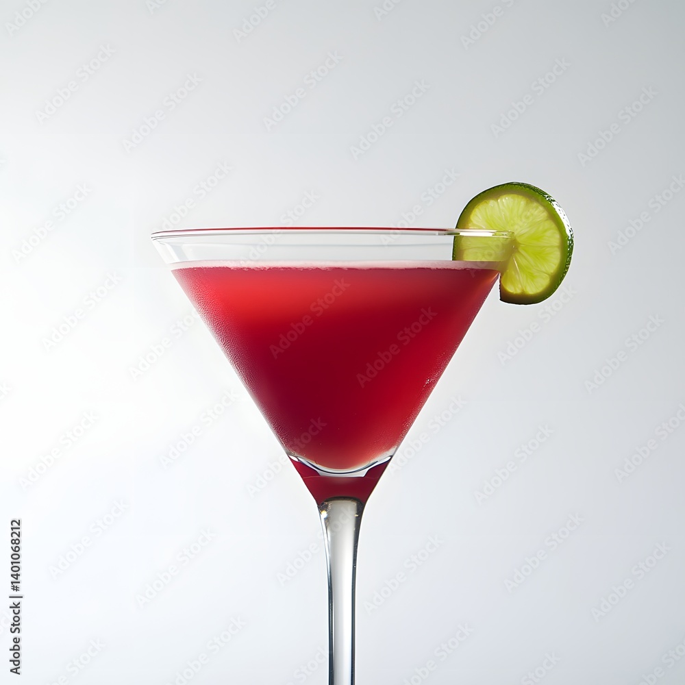 Cosmopolitan Cocktail in a Chilled Glass with Lime Twist on White Background
