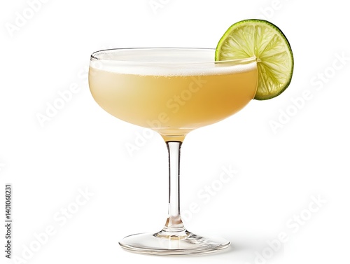 Obraz na płótnie Daiquiri Cocktail in a Coupe Glass with Lime Slice on White Background w salonie