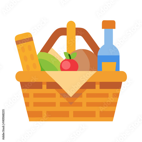 Picnic Basket with Food and Drink Icon Design
