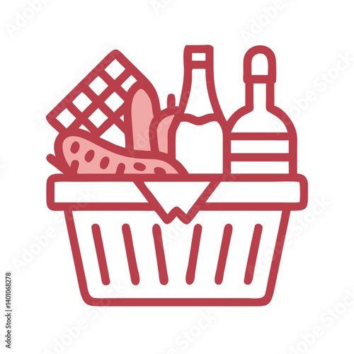 Picnic Basket with Food and Drink Icon Design