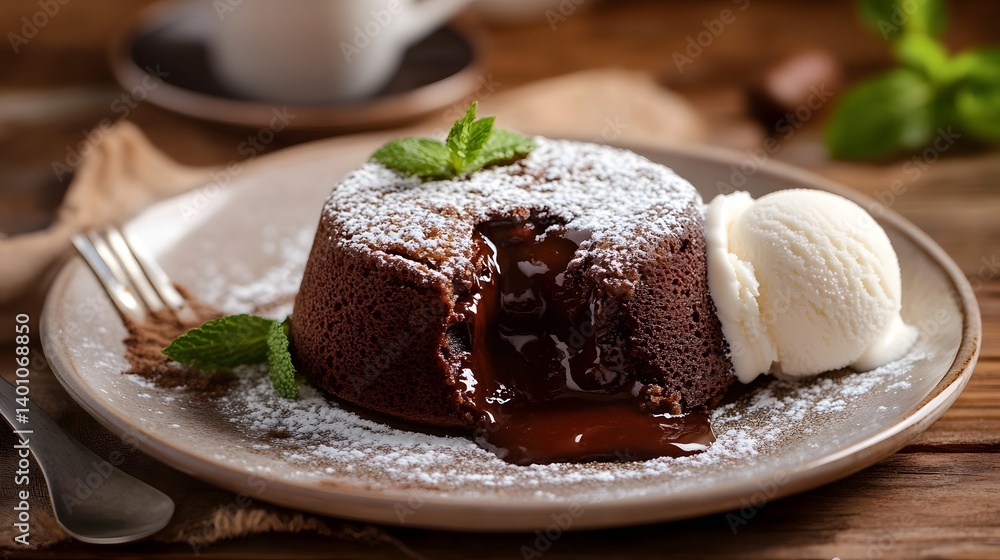 Decadent Chocolate Lava Cake with Melted Center and Vanilla Ice Cream Decadent Chocolate Lava Cake with Melted Center and Vanilla Ice Cream