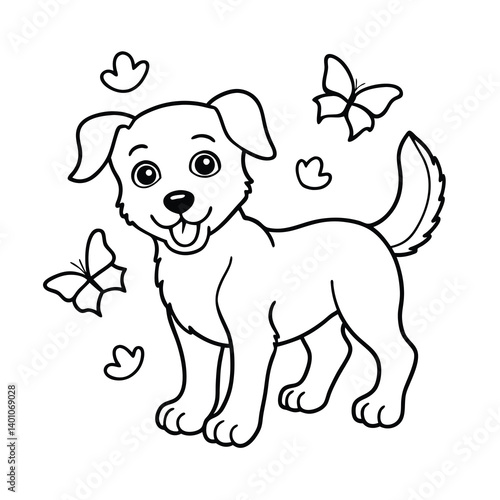 dog coloring book page vector illustration