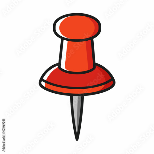 Red push pin cartoon icon office stationery item flat vector illustration

