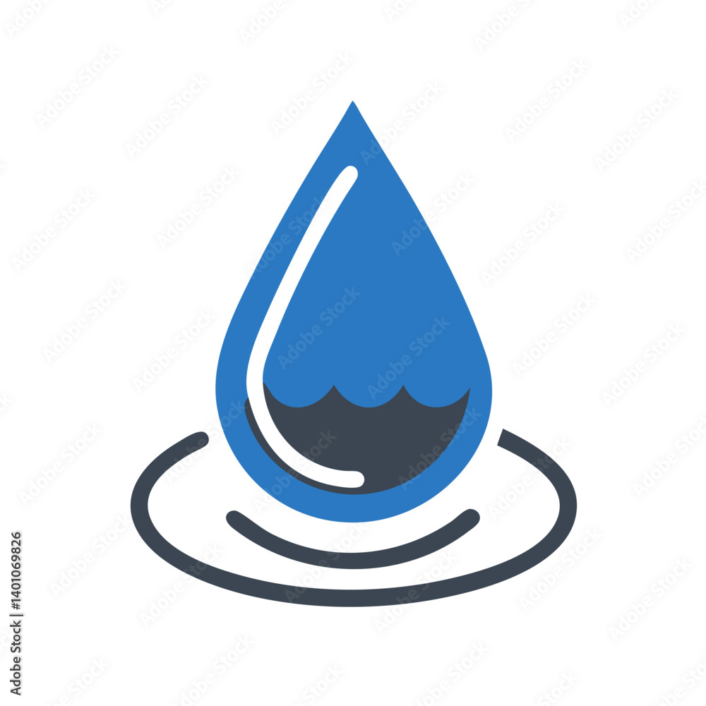 Water drop icon in flat design for fluid concept, blue and gray colors Water drop icon in flat design for fluid concept, blue and gray colors