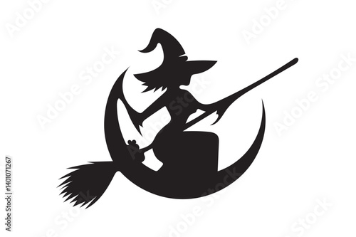 Halloween witch icon silhouette on white background. (03)