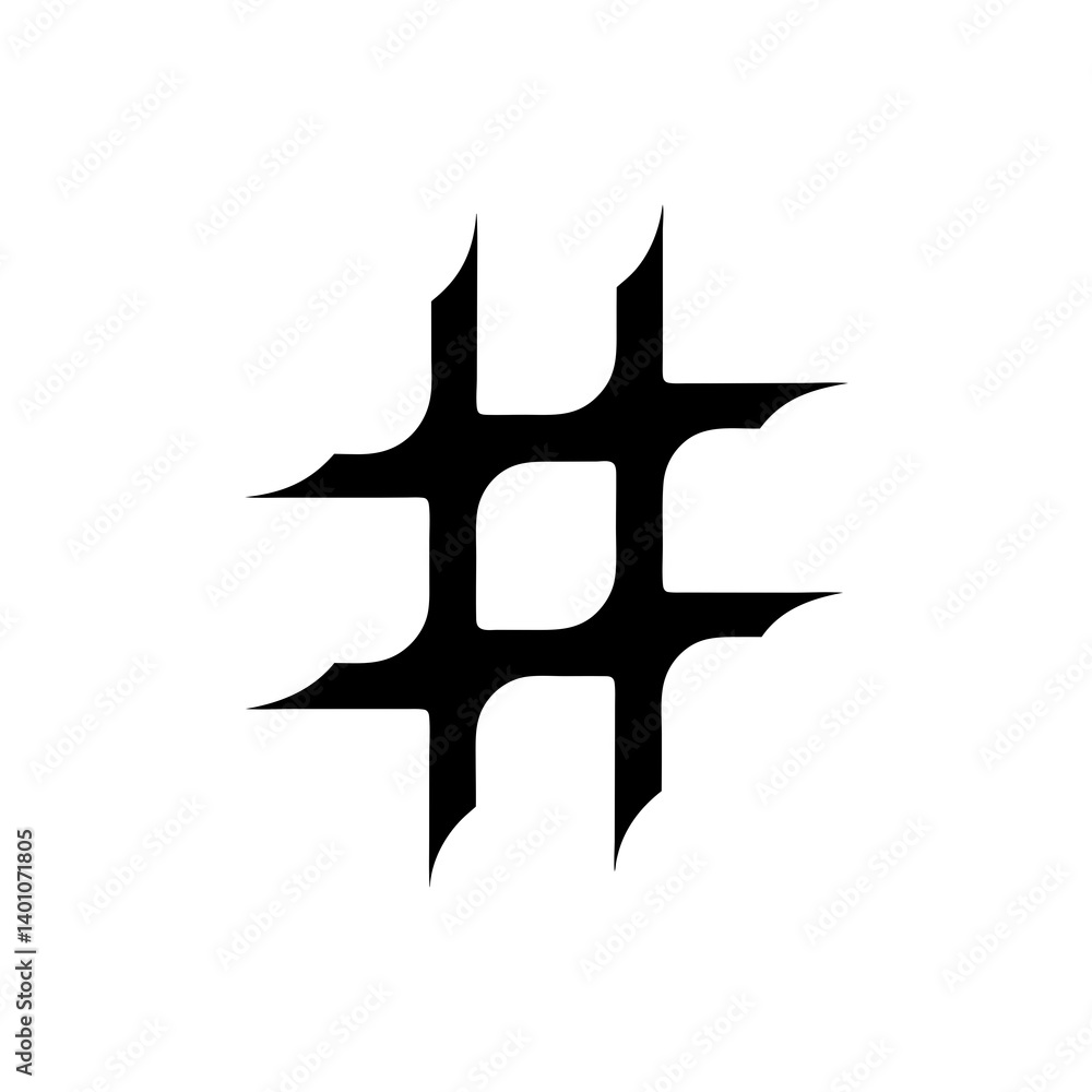 Stylized Black Hash Symbol Icon for Social Media and Communication Stylized Black Hash Symbol Icon for Social Media and Communication