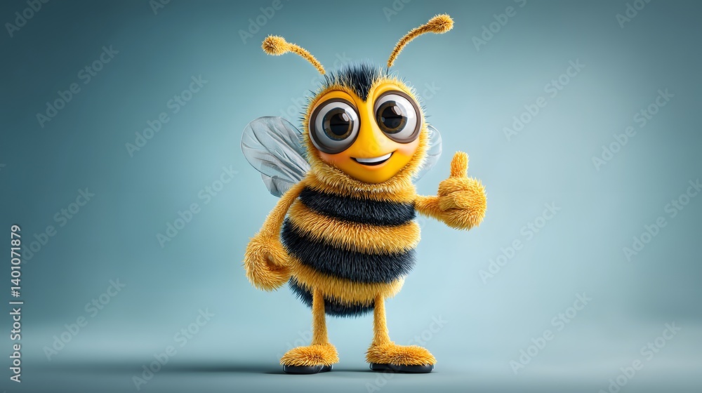 Happy 3D Cartoon Bee Giving a Thumbs Up