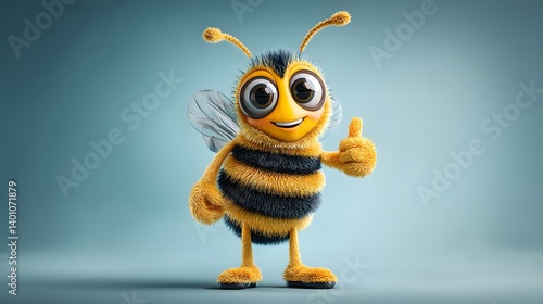 Obraz na płótnie Happy 3D Cartoon Bee Giving a Thumbs Up w salonie