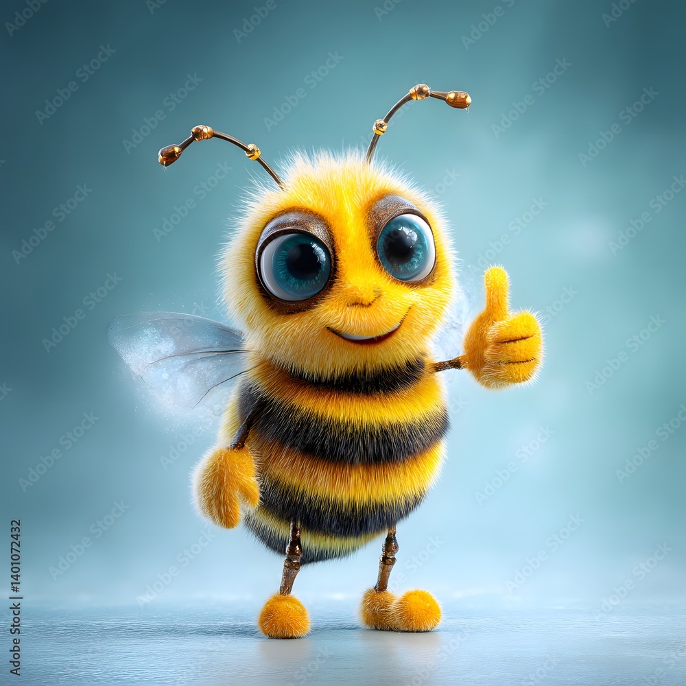 Happy 3D Cartoon Bee Giving a Thumbs Up