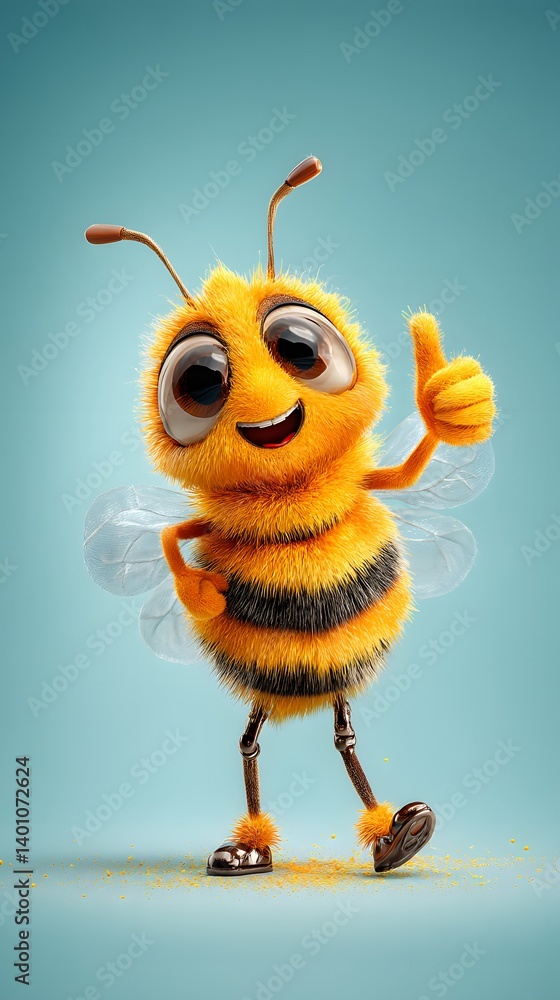 Happy 3D Cartoon Bee Giving a Thumbs Up