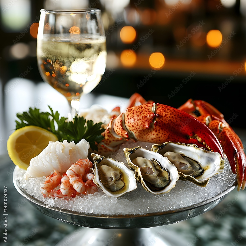Luxury Seafood Platter with Fresh Oysters, Lobster, and Lemon Wedges