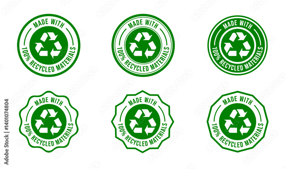 made with 100 % recycled materials stamp badge set made with 100 % recycled materials stamp badge set