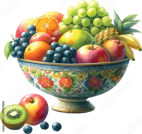 watercolor fruit bowl on white background