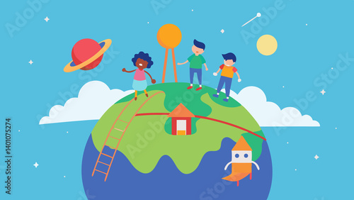 Children Playing on a Planet Shaped Playground