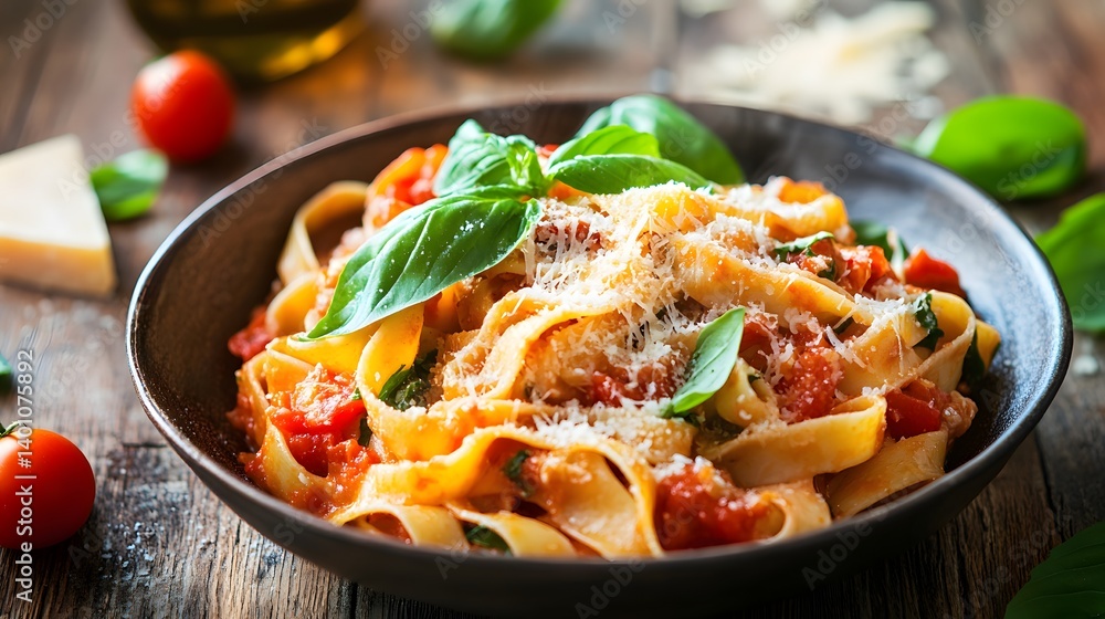 Rustic Italian Pasta: Homemade Tagliatelle with Fresh Basil and Parmesan