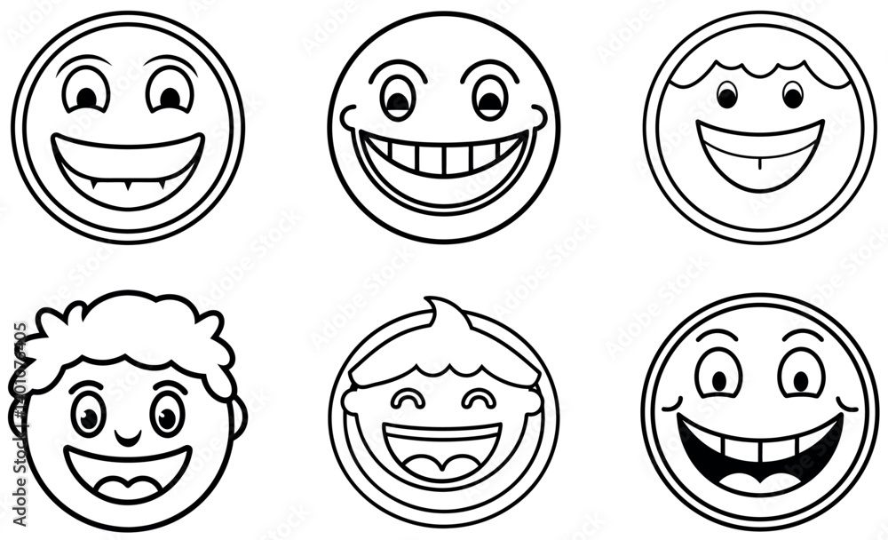Collection of happy cartoon faces in black and white Collection of happy cartoon faces in black and white