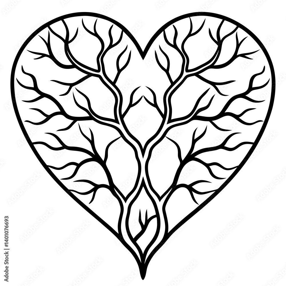Tree Branches Embracing a Heart Minimalist Line Art Tree Branches Embracing a Heart Minimalist Line Art