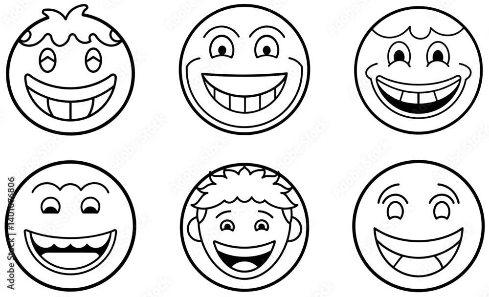 Collection of happy cartoon faces in black and white Collection of happy cartoon faces in black and white