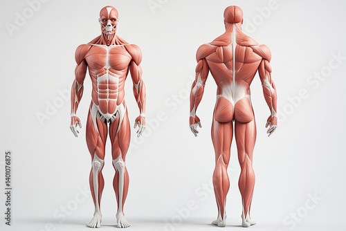3D Anatomical Rendering of Front and Back Human Muscles