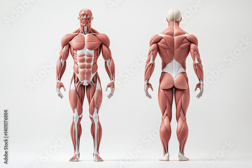 3D Anatomical Rendering of Front and Back Human Muscles