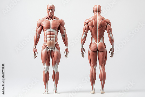 3D Anatomical Rendering of Front and Back Human Muscles