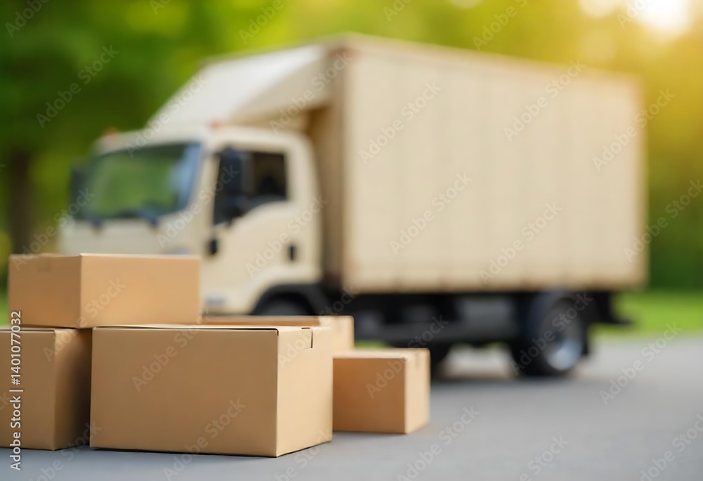 Generative AI Image of Delivery Truck with Cardboard Boxes for Shipping and Moving Services with Natural Background Generative AI Image of Delivery Truck with Cardboard Boxes for Shipping and Moving Services with Natural Background