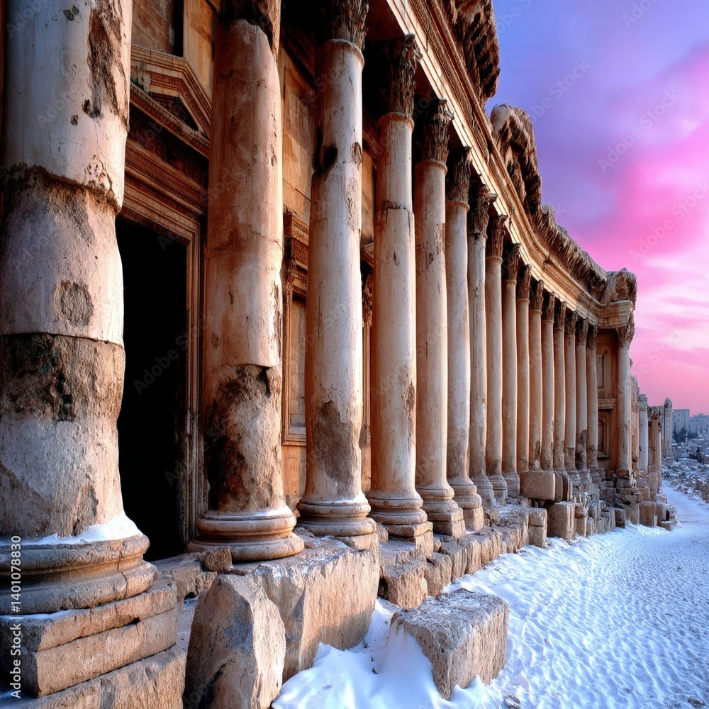 Stunning and Realistic Landscape View of Ancient Architecture in Golden Hour Light Stunning and Realistic Landscape View of Ancient Architecture in Golden Hour Light