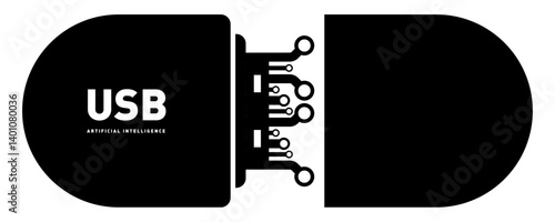 AI-powered USB drive icon. artificial intelligence, big data, neural networks, machine learning, and cyber-technology.  AI memory drive. Vector illustration concept