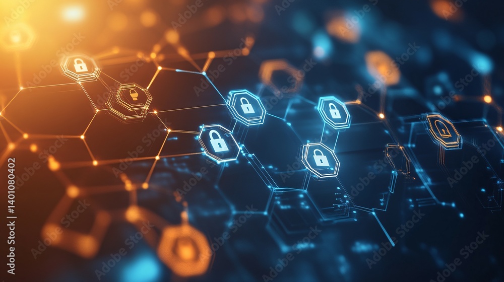 Abstract network with lock icons symbolizing security and data protection. Abstract network with lock icons symbolizing security and data protection.